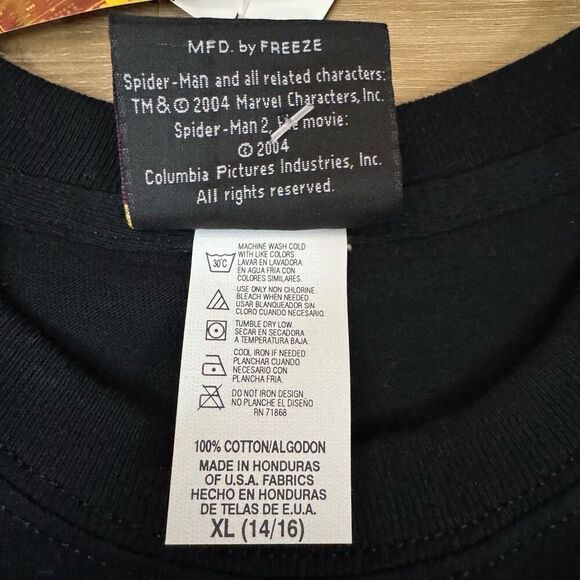 Vintage Spiderman 2 Movie Promo Tee Shirt Black Protect The City 2004 Kids XL - Picture 4 of 6